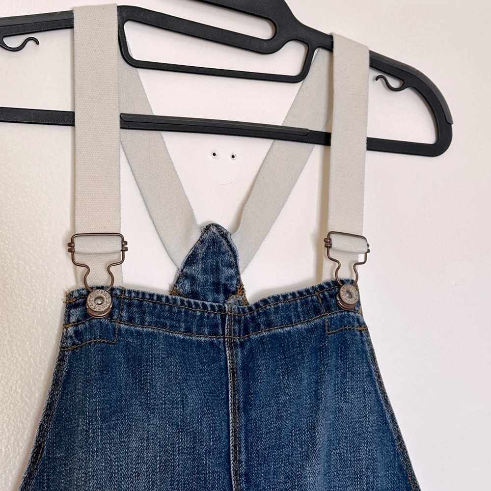 Free People Denim Shortalls Overalls with Cream Canvas Straps Size 28 - Picture 6 of 12